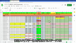 演出スクリプター向け、スプレッドシート使い方1